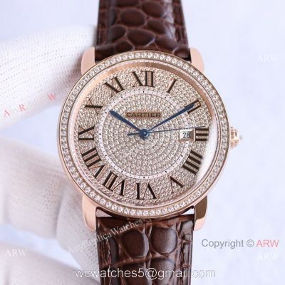 TW Swiss Relica Cartier Ronde Solo de Cartier Iced Out Watch Full Diamond Dial Roman Markers watches