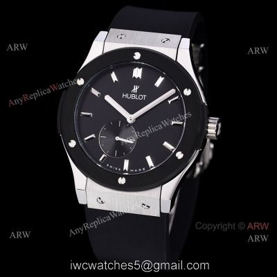 Mens Hublot Classic Fusion 42mm Black Dial Black Leather Strap Watch Replica watches