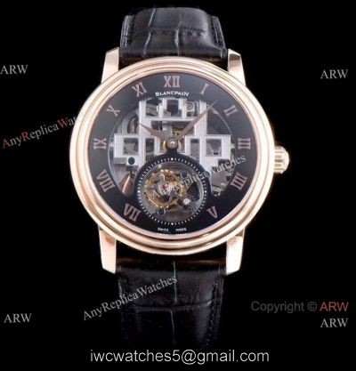 Super Clone Blancpain Fantasy Tourbillon Skeleton Rose Gold Watch 43mm watches
