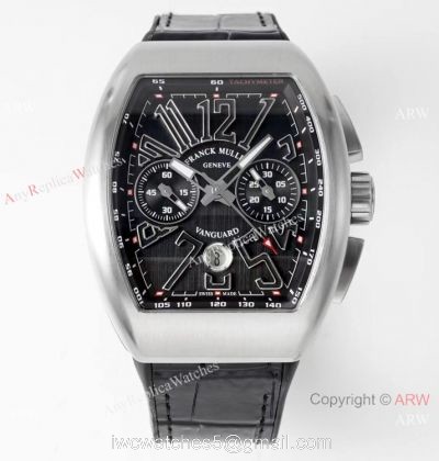 Swiss Grade 1-1 Replica Franck Muller Vanguard Yachting V45 SS Black Dial Watch Seagull 7750 Chronograph watches