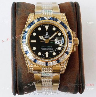 (ROF) Swiss Rolex GMT-master II Custom Luxury Watch Yellow Gold Diamond Band watches