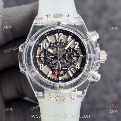 2021 New Hublot Unico Sapphire Transparent Chronograph Watch Black Inner watches
