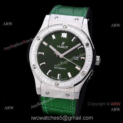 Copy Hublot Classic Fusion Diamond Bezel Green Dial Watch Citizen 8215 Movement watches