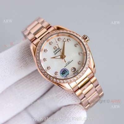 Ladies Omega Seamaster Constellation 34mm Rose Gold Diamond Watch High Copy watches