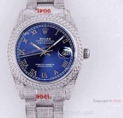 Diamond Rolex Datejust Blue Dial Roman Numerals Automatic Watch Best Replica watches