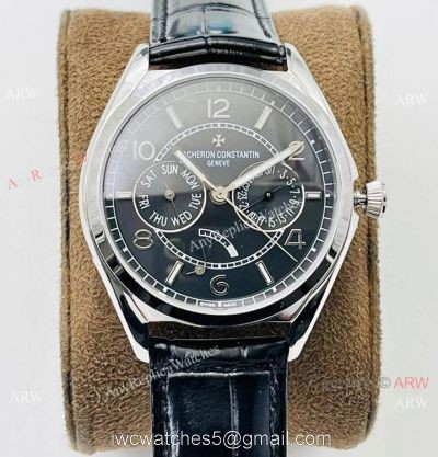 TW V2 Vacheron Constantin Fiftysix (day-date) Replica watch Black Dial Leather Strap watches