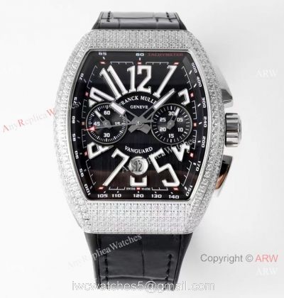 Swiss Grade 1 Replica Franck Muller Vanguard Yachting V45 Seagull 7750 Watch Diamond Case Black Dial watches