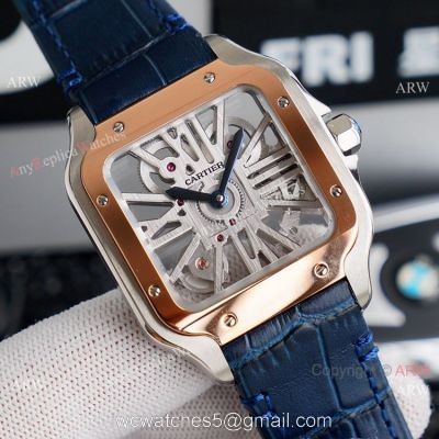 (TW )Replica Cartier Santos Skeleton Watch With Blue Leather Strap watches