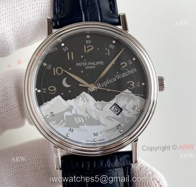 Swiss Grade Patek Philippe Classic Watch Mens Black Dial Black Leater Strap Replica watches