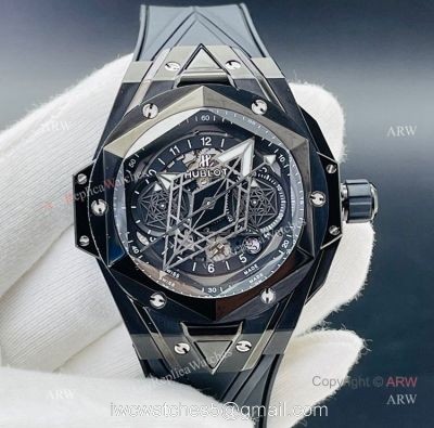 HB Factory New Hublot Big Bang Sang Bleu All Black Replica Watches 45mm watches