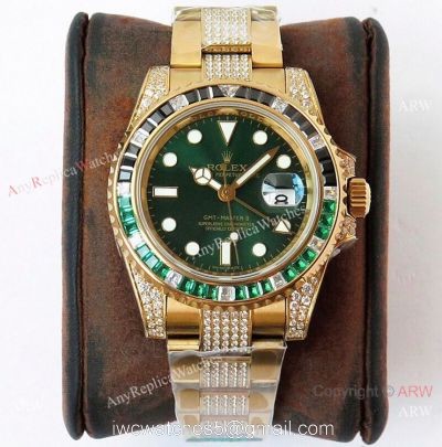 (ROF) Swiss Copy Rolex GMT-Master II Custom Luxury Watch Bright Green Dial Center Diamond Band watches