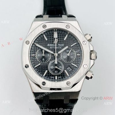 Best Copy Audemars Piguet Chronograph Royal Oak Watch Black Leather Strap watches