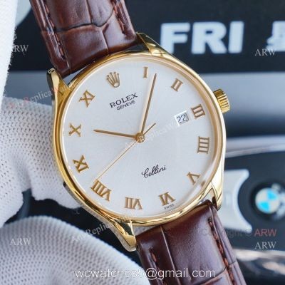Gold Rolex Cellini White Dial With Roman Markers Swiss Replica Watches watches