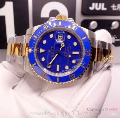 Pre-Owned AAA Replica Rolex Submariner Noob Swiss 3135 Two Tone Blue Watch 40mm watches