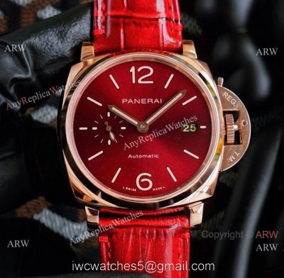 Copy Panerai Luminor Due 42mm Autmatic Watch With A Red Dial Red Leather Strap watches