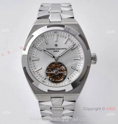 EUR Factory Best Edition Copy Vacheron Constantin Overseas tourbillon Watch Silver Dial watches