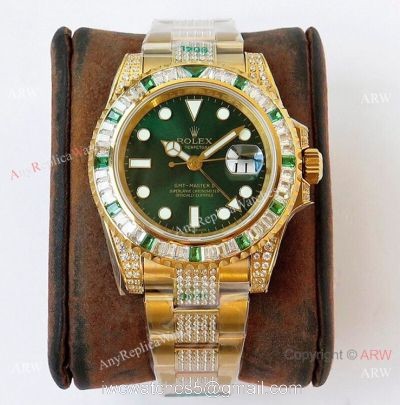 (ROF) Swiss Rolex GMT-Master II Custom Made Watch Diamond Bezel All Gold 40mm watches