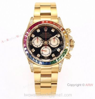 BL Factory Replica Rolex Daytona Rainbow All Gold Watch Swiss Cal.4130 Chronograph watches