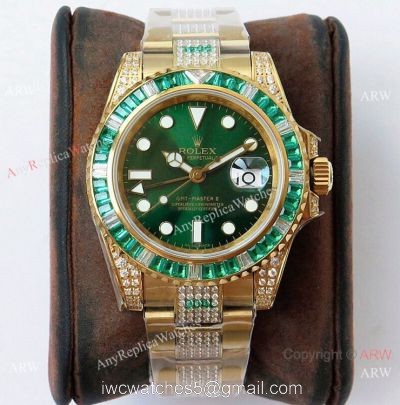 (ROF) Swiss Copy Rolex GMT-Master II Custom Luxury Watch Yellow Gold Center Diamond Band watches