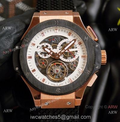 2021 Copy Hublot Big Bang Tourbillon 45mm Watches Rose Gold White Face watches