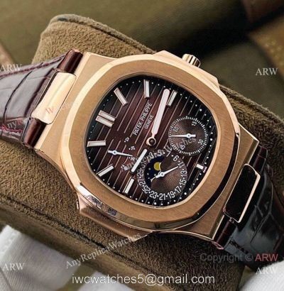 (PF Factory) Swiss Best Replica Patek Philippe Nautilus Moonphase Watch Chocolate Dial watches