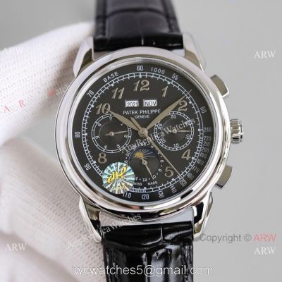 JH Swiss Copy Patek Philippe Perpetual Calendar Chronograph Watch SS Black Dial watches