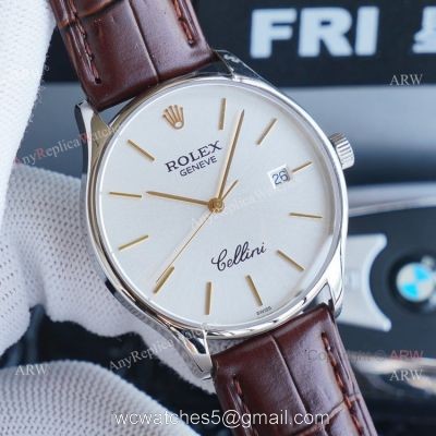 High Copy Vintage Rolex Cellini Stainless Steel Watch With A Brown Leather Strap watches