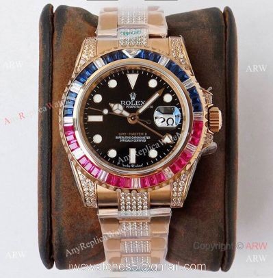 (ROF) Swiss Copy Rolex GMT-Master II Rose Gold Diamonds Watch Custom Made watches