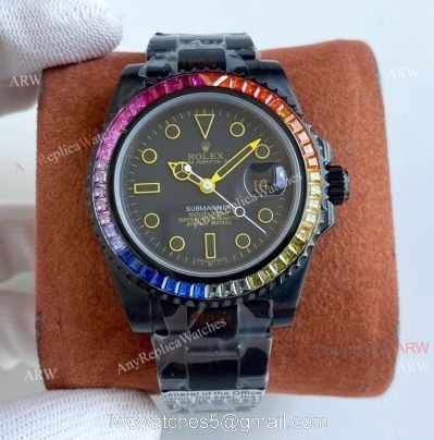 Blaken Rolex Rainbow Submariner All Black Yellow Markers Watch 40mm Replica Asia 2836 Movement watches
