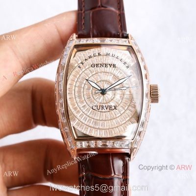 Swiss Copy Franck Muller Geneve Cintree Curvex Iced Out Watch TWF V2 version Rose Gold watches