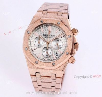 New Audemars Piguet Frosted Gold Royal Oak Rose Gold Watch 41mm Silver Dial with Stop Function High Copy watches