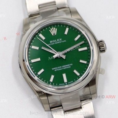 EW Factory 31mm Swiss Grade Replica Rolex Oyster Perpetual Stainless Steel Green Dial Watch watches