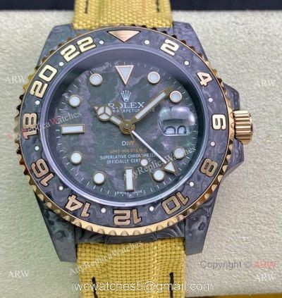 2021 Super Clone Rolex Diw GMT-Master 2 Watch JH Factory Cal.3186 Movement Carbon Case Khaki fabric Leather Strap watches
