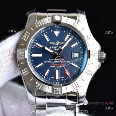 GF Factory Breitling Avenger II GMT 43mm Watch SS Blue Dial GF Swiss 2836 Movement watches