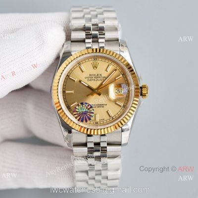 Swiss Grade Copy Rolex Oyster Perpetual Datejust 36mm 2836 Watch Stainless Steel Gold Bezel watches