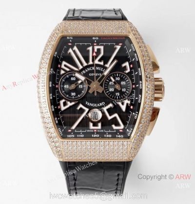 Swiss Grade One Copy Franck Muller Vanguard Yachting V45 Seagull 7750 Watch Rose Gold Diamond Case watches