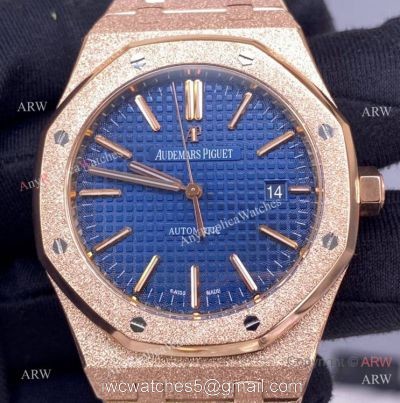 JF Factory Swiss Audemars Piguet 15410 Frosted Gold Blue Dial Watch 37mm Lady watches