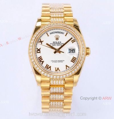 (EW) Swiss Copy Rolex Day Date Watch 36 Yellow Gold Center Diamond Strap watches