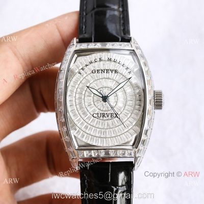 Swiss Copy Franck Muller Geneve Cintree Curvex Iced Out Silver Watch TWF V2 version watches