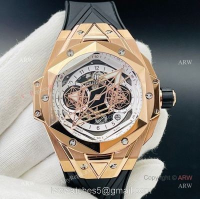 Swiss Replica Hublot Big Bang Sang Bleu Rose Gold Watch For Men With Black Rubber Strap watches