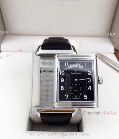 AAA Quality Copy Jaeger LeCoultre Grande Reverso Duo Watch SS Black Dial with Date watches