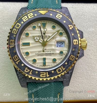 2021 Super Clone Rolex Diw GMT-Master 2 Watch JH Factory Cal.3186 Smoked Yellow Dial Green fabric Leather Strap watches