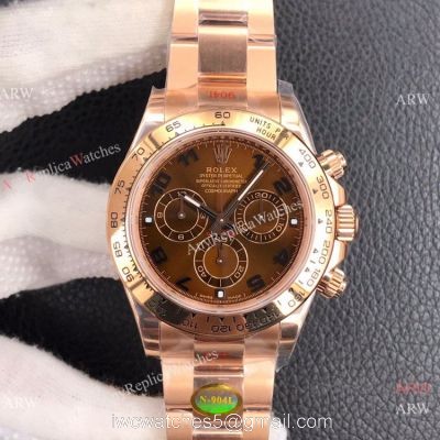 Super Clone Rolex Daytona Noob Swiss 4130 904L Rose Gold Chocolate Arabic Dial Watch watches