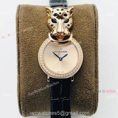New! Copy Cartier Panthere Rose Gold Diamond Watches Swiss Quartz Women Size watches