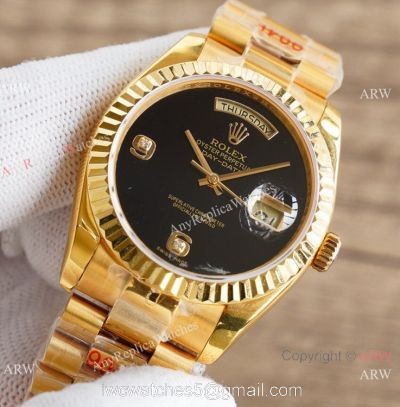 Swiss Copy Rolex Day-Date President Yellow Gold Onyx Face Watch 36mm watches