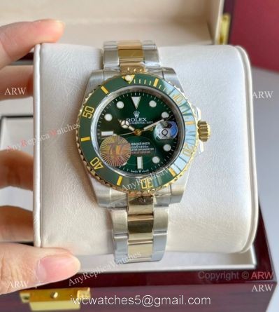 Rolex Submariner 40mm Watch Two Tone Green Ceramic Bezel Men watches