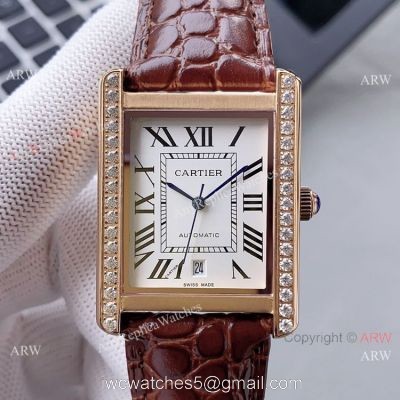 High Quality Replica Rose Gold Cartier Tank Automatic Watch With Diamond Bezel watches
