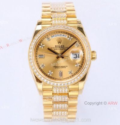 (EW) Swiss 1:1 Copy Rolex DayDate Center Diamond Watch All Gold 36mm watches