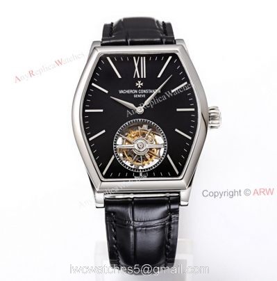 New Vacheron Constantin Malte REAL Tourbillon Black Face High End Replica Leather Strap Watch watches