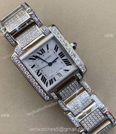 Iced Out Cartier Tank Francaise Replica Watch Stainless Steel Men watches